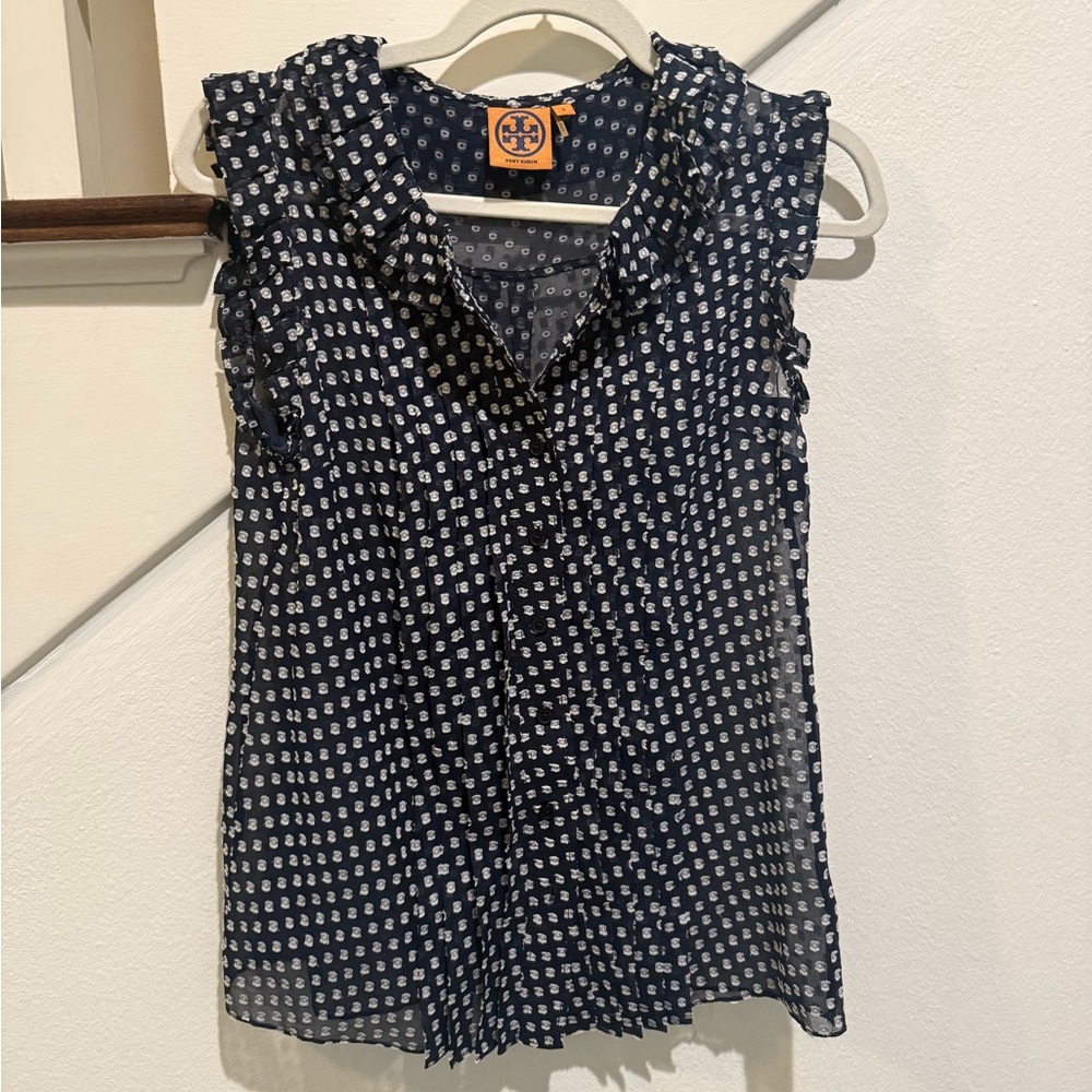 Tory Burch Sleeveless Ruffled Floral Button Down Blouse | Size 2